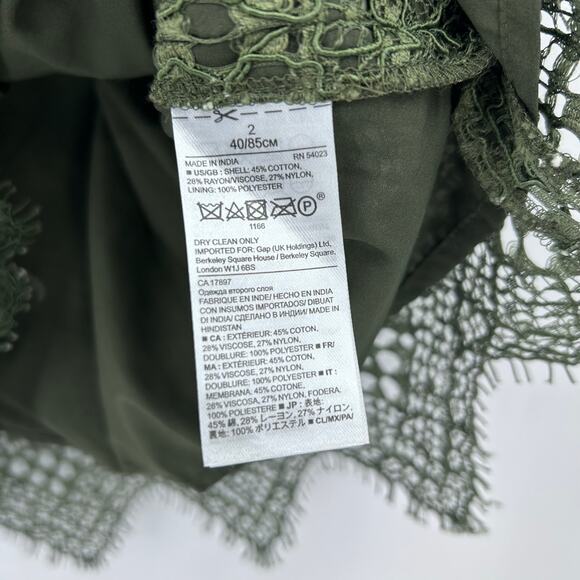 Banana Republic Lace Shift Dress Olive Green Crochet Fall Luxe Womens Size 2 - Picture 7 of 11